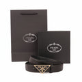 Prada Saffiano Leather Belt with Gold-Tone Triangle Logo Buckle