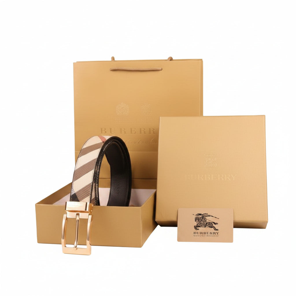 Burberry Reversible House Check & Leather Pin Buckle Belt