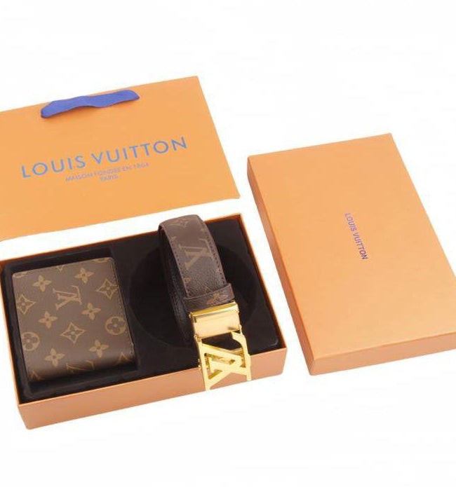 Louis Vuitton Men's Monogram Canvas Belt & Wallet Luxury Gift Set