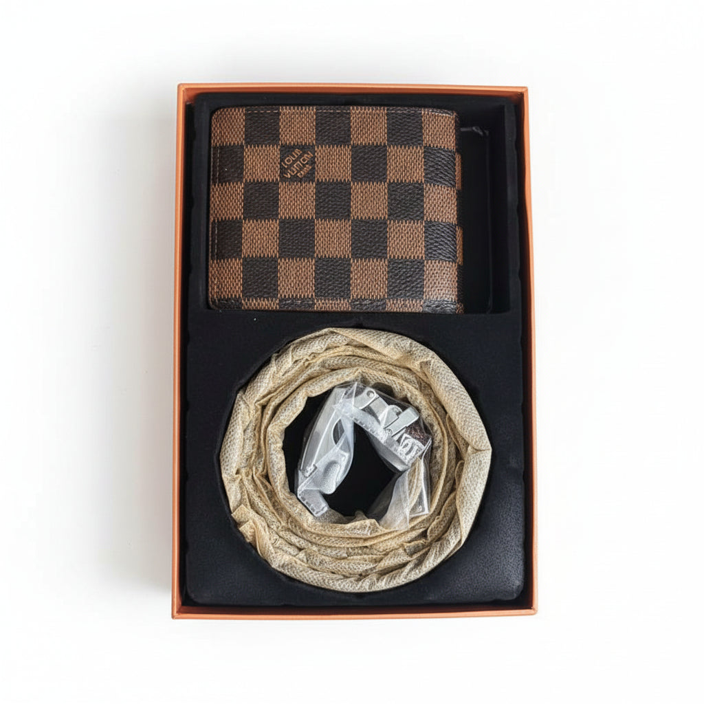 Louis Vuitton Men's Gift Set: Damier Ebene Bifold Wallet & Belt Combo